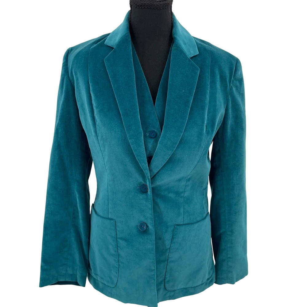Vintage Glen of Michigan Teal Cotton Velvet Blazer‎ and Vest Set ILGWU Size 8